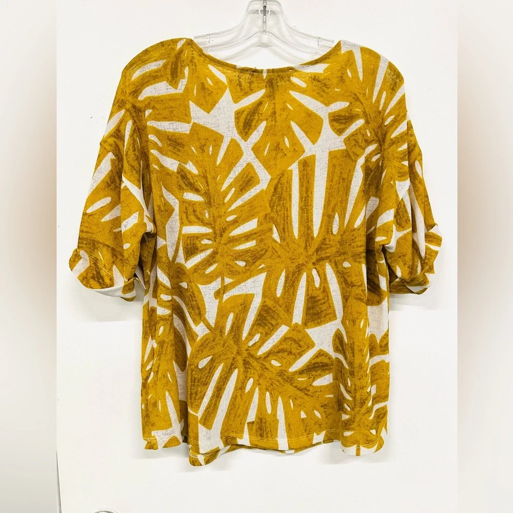 Melanie Lyne cutleaf knit top Womens Large Chartreuse white Monstera Summer - Picture 8 of 9